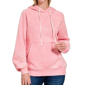 NEW🩷Zenana Acid Washed Hoodie with Kangaroo Pocket Small Pink